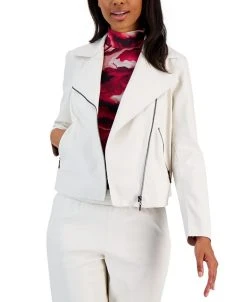 Anne Klein Women's Faux-Leather Zip-Front Moto Jacket