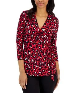 Anne Klein Women's Printed 3/4-Sleeve Wrap Top