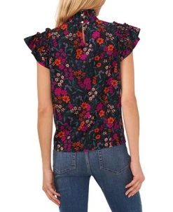 CeCe Women's Mock-Neck Floral-Print Flutter-Sleeve Top -Anne Klein Sales Store 22988891 fpx