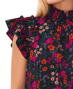 CeCe Women's Mock-Neck Floral-Print Flutter-Sleeve Top -Anne Klein Sales Store 22988892 fpx
