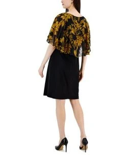 Connected Women's Flora-Print Cape-Overlay A-Line Dress -Anne Klein Sales Store 22996121 fpx