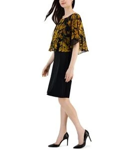 Connected Women's Flora-Print Cape-Overlay A-Line Dress -Anne Klein Sales Store 22996122 fpx