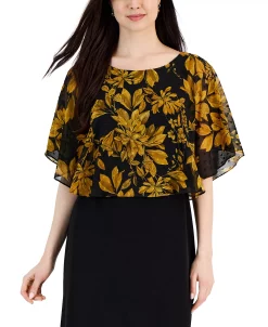 Connected Women's Flora-Print Cape-Overlay A-Line Dress -Anne Klein Sales Store 22996123 fpx