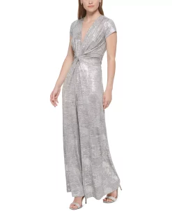 Vince Camuto Women's Metallic Twist-Front Jumpsuit 6 Vince Camuto Women's Metallic Twist-Front Jumpsuit -Anne Klein Sales Store 22996304 fpx