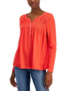 Style & Co Women's Smocked Knit Top, Created For Macy's