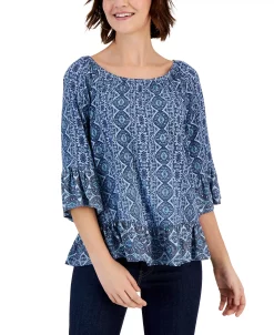 Style & Co Women's Printed On Off Knit Top, Created For Macy's 13 Style & Co Women's Printed On Off Knit Top, Created For Macy's -Anne Klein Sales Store 22997633 fpx