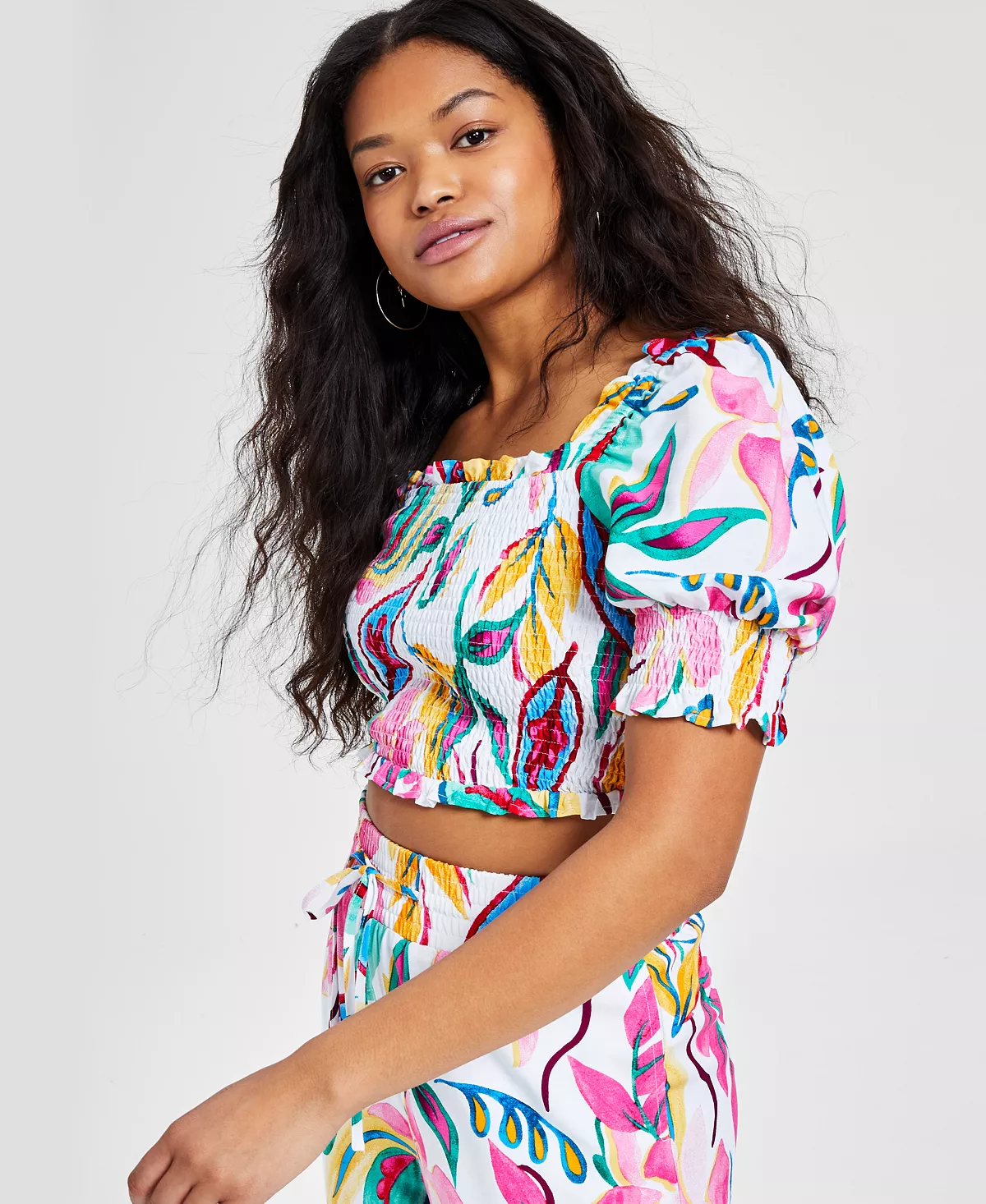 Bar III Women's Smocked Puff-Sleeve Crop Top, Created For Macy's 3 Bar III Women's Smocked Puff-Sleeve Crop Top, Created For Macy's - Image 3