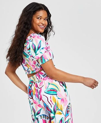 Bar III Women's Smocked Puff-Sleeve Crop Top, Created For Macy's 2 Bar III Women's Smocked Puff-Sleeve Crop Top, Created For Macy's - Image 2