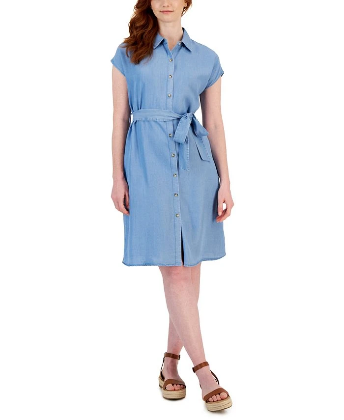 Style & Co Women's Tie-Waist Short-Sleeve Denim Shirtdress, Created For Macy's 1 Style & Co Women's Tie-Waist Short-Sleeve Denim Shirtdress, Created For Macy's