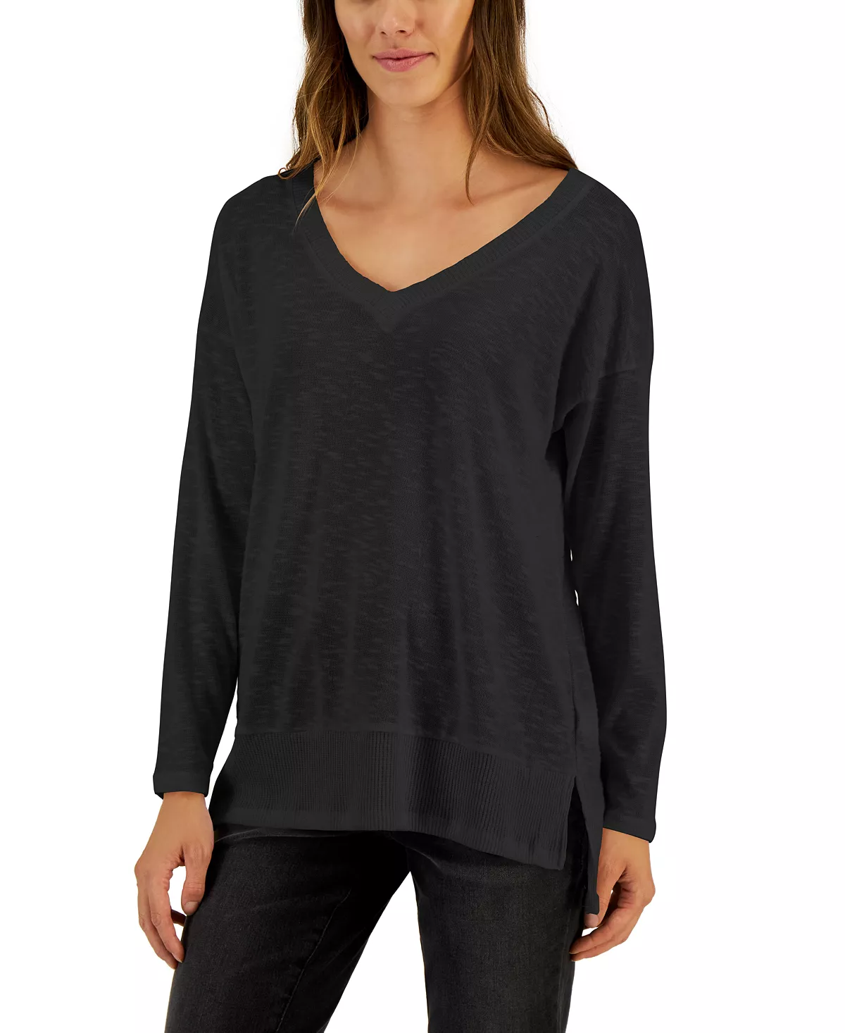Style & Co Women's V-Neck Snit Top, Created For Macy's 2 Style & Co Women's V-Neck Snit Top, Created For Macy's - Image 2