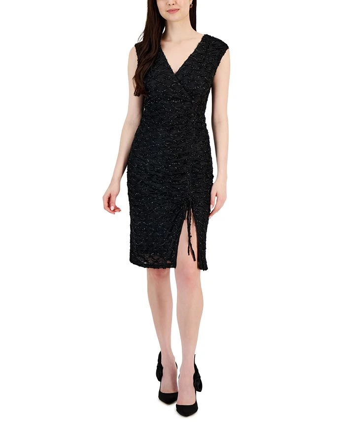 Connected Women's Metallic Cinched Side-Slit Dress 1 Connected Women's Metallic Cinched Side-Slit Dress