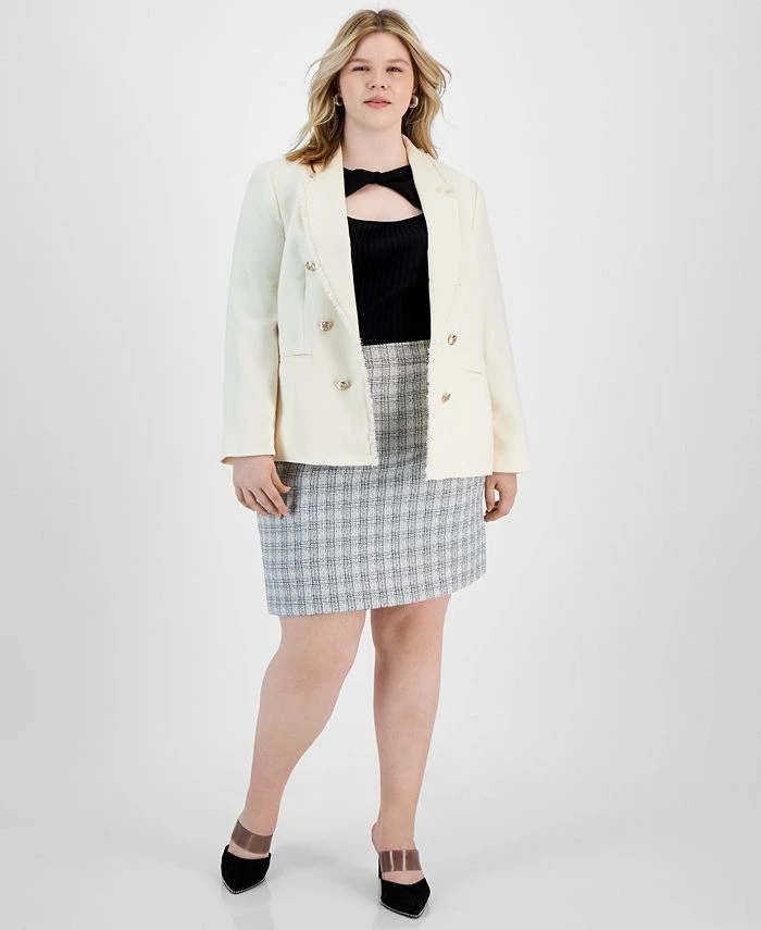 Bar III Plus Size Faux Double Breasted Blazer, Twist-Neck Sweater & Tweed Skirt, Created For Macy's 1 Bar III Plus Size Faux Double Breasted Blazer, Twist-Neck Sweater & Tweed Skirt, Created For Macy's