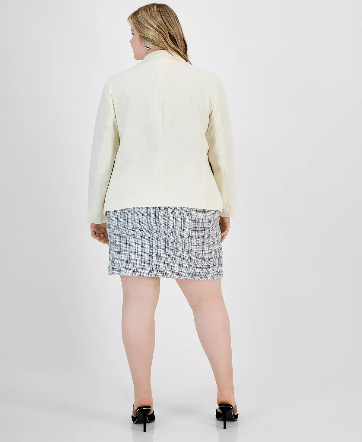 Bar III Plus Size Faux Double Breasted Blazer, Twist-Neck Sweater & Tweed Skirt, Created For Macy's 2 Bar III Plus Size Faux Double Breasted Blazer, Twist-Neck Sweater & Tweed Skirt, Created For Macy's - Image 2