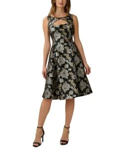 Adrianna Papell Women's Keyhole Metallic Jacquard Dress