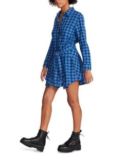 Steve Madden Women's Peyton Plaid Tie-Waist Shirt Dress -Anne Klein Sales Store 23022040 fpx