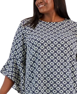 Kasper Plus Size Printed Flared 3/4-Sleeve Blouse 9 Kasper Plus Size Printed Flared 3/4-Sleeve Blouse -Anne Klein Sales Store 23022242 fpx