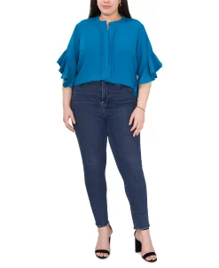 Vince Camuto Plus Size Ruffle Sleeve Henley Blouse -Anne Klein Sales Store 23024058 fpx