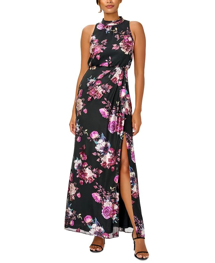 Adrianna Papell Women's Floral-Print Mock-Neck Gown 1 Adrianna Papell Women's Floral-Print Mock-Neck Gown