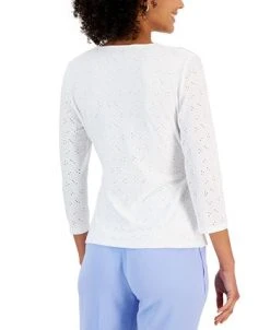 Kasper Women's Faux-Wrap 3/4-Sleeve Eyelet Top -Anne Klein Sales Store 23035293 fpx