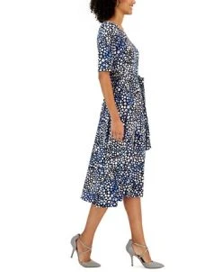 Kasper Women's Printed-Dot Elbow-Sleeve Midi Dress -Anne Klein Sales Store 23035390 fpx