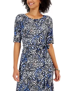 Kasper Women's Printed-Dot Elbow-Sleeve Midi Dress -Anne Klein Sales Store 23035392 fpx