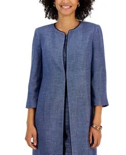 Kasper Women's Collarless 3/4-Sleeve Tweed Topper Jacket 7 Kasper Women's Collarless 3/4-Sleeve Tweed Topper Jacket -Anne Klein Sales Store 23035434 fpx