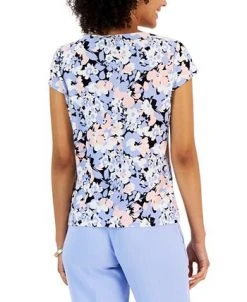 Kasper Women's Floral Cowl-Neck Short-Sleeve Top -Anne Klein Sales Store 23035442 fpx
