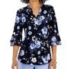 Kasper Women's Floral V-Neck Flutter-Sleeve Top