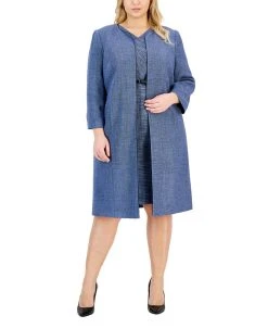 Kasper Plus Size Collarless 3/4-Sleeve Tweed Topper Jacket