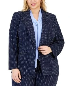 Kasper Plus Size Stretch Jacquard Dot-Print Blazer