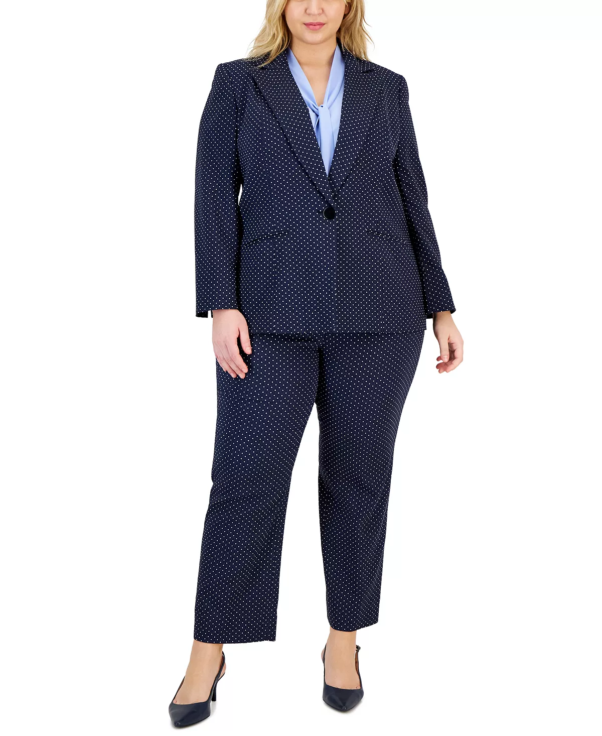 Kasper Plus Size Stretch Jacquard Dot-Print Blazer 3 Kasper Plus Size Stretch Jacquard Dot-Print Blazer - Image 3