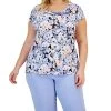 Kasper Plus Size Floral Cowl-Neck Short-Sleeve Top