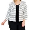 Kasper Plus Size Collarless Striped Open-Front Jacket