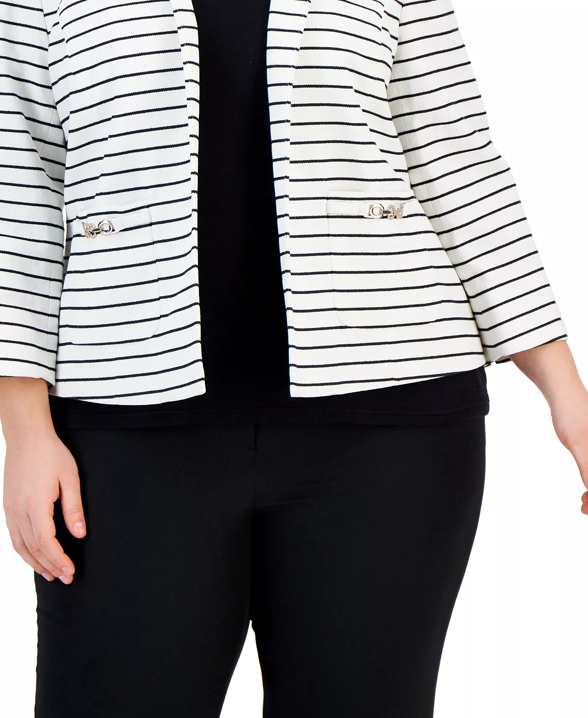 Kasper Plus Size Collarless Striped Open-Front Jacket 3 Kasper Plus Size Collarless Striped Open-Front Jacket - Image 3