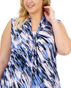 Kasper Plus Size Printed Sleeveless Twisted-Neck Top -Anne Klein Sales Store 23046062 fpx