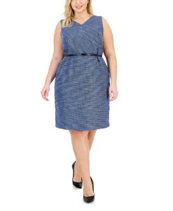 Kasper Plus Size Sleeveless Belted Tweed Sheath Dress