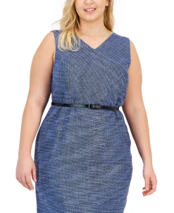 Kasper Plus Size Sleeveless Belted Tweed Sheath Dress -Anne Klein Sales Store 23046076 fpx