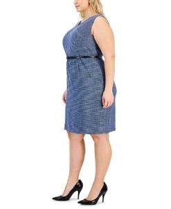 Kasper Plus Size Sleeveless Belted Tweed Sheath Dress -Anne Klein Sales Store 23046077 fpx
