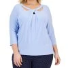 Kasper Plus Size Twisted Cutout 3/4-Sleeve Top