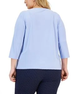 Kasper Plus Size Twisted Cutout 3/4-Sleeve Top -Anne Klein Sales Store 23046085 fpx
