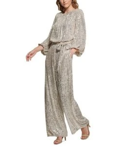 Vince Camuto Women's Jewel-Neck Tie-Waist Sequin Jumpsuit -Anne Klein Sales Store 23047994 fpx