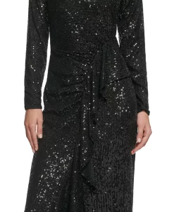 Vince Camuto Women's Long-Sleeve Ruffle-Front Sequin Dress -Anne Klein Sales Store 23048211 fpx