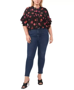 Vince Camuto Plus Size Floral Flutter-Sleeve Blouse -Anne Klein Sales Store 23073619 fpx