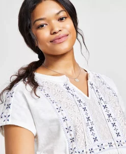 Style & Co Women's Embroidered Split-Neckline Top, Created For Macy's -Anne Klein Sales Store 23074049 fpx