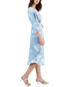 Alfani Women's Printed 3/4-Sleeve Midi Satin Wrap Dress, Created For Macy's -Anne Klein Sales Store 23087632 fpx