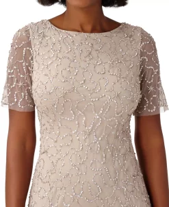 Papell Studio Women's Round-Neck Beaded Short-Sleeve Gown 6 Papell Studio Women's Round-Neck Beaded Short-Sleeve Gown -Anne Klein Sales Store 23088307 fpx