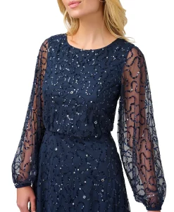 Papell Studio Women's Round-Neck Long-Sleeve Sequin Dress -Anne Klein Sales Store 23088323 fpx