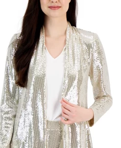 Anne Klein Women's Shawl-Collar Open-Front Sequin Blazer -Anne Klein Sales Store 23098611 fpx