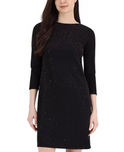 Anne Klein Women's Studded 3/4-Sleeve Fit & Flare Sweater Dress -Anne Klein Sales Store 23099107 fpx