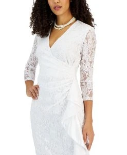 Kasper Women's Lace Ruched Cascading Ruffle Maxi Dress -Anne Klein Sales Store 23109674 fpx